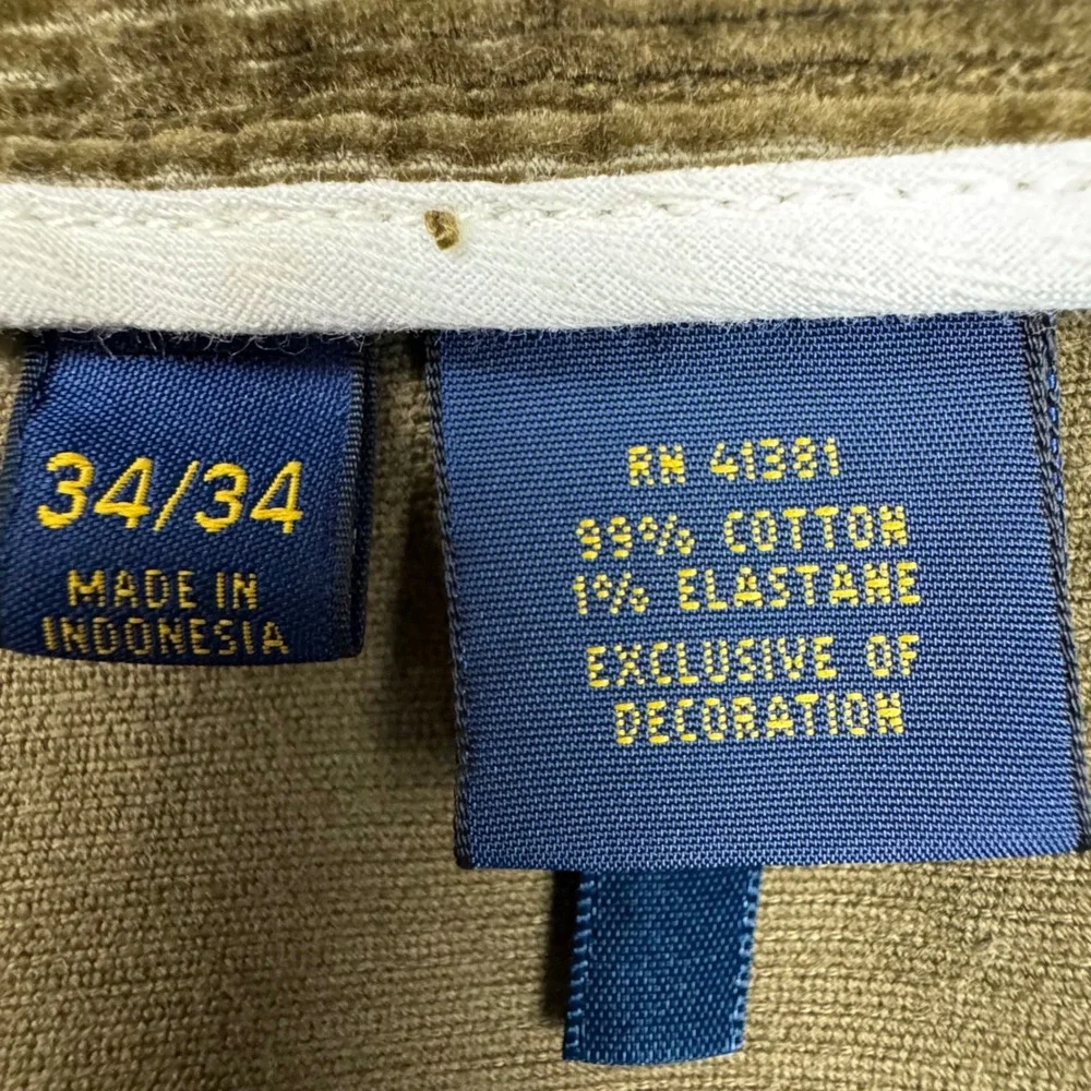 Vtg‎ Talon 45 Polo Ralph Lauren Corduroy Pants Stretch Straight Men 34x34 Brown